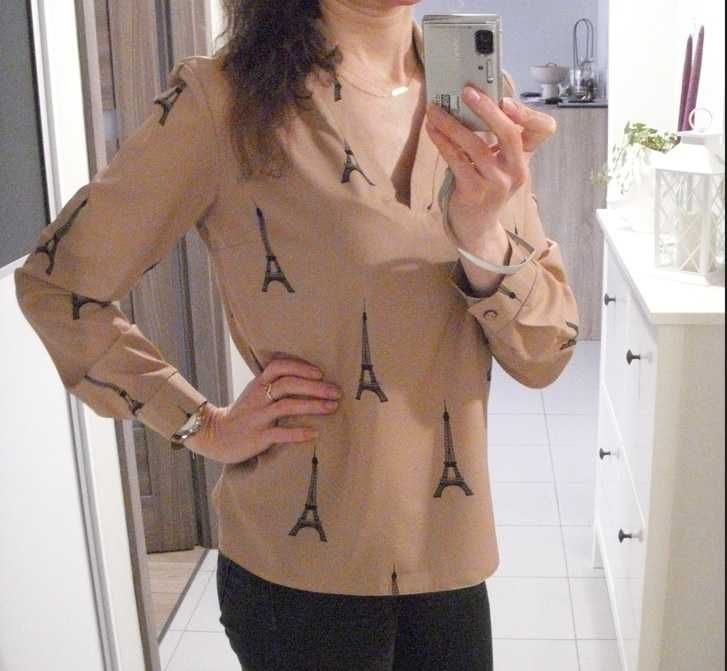 Koszula damska z motywem w wieże Eiffla długi rękaw 36 S – Nowa!