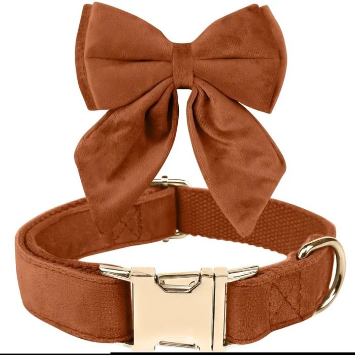 Piękna welurowa obroża dla psa z kokardką 33-51cm
