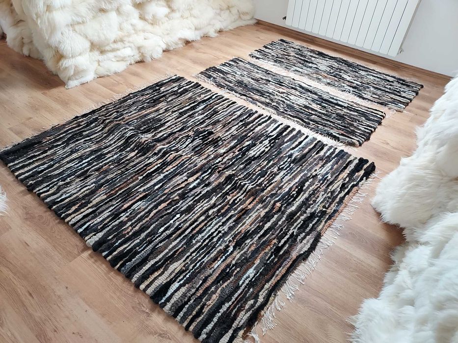 Komplet Narzut Tkanych Skóra Owcza Naturalna Wełna Owcza