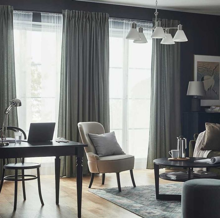 Nowe IKEA TIBAST 145x300 Zasłony 2 szt. CIEMNO ZIELONY Komplet Zasłon