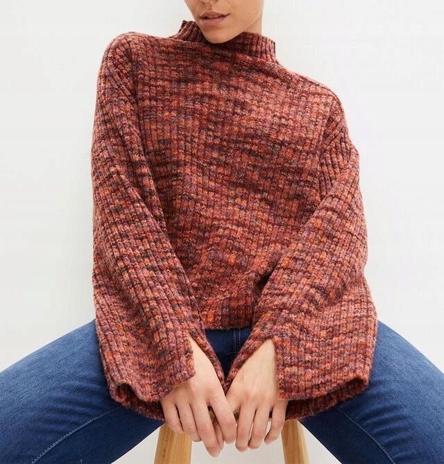 B.P.C sweter ze stójką brązowy melanż 48/50.