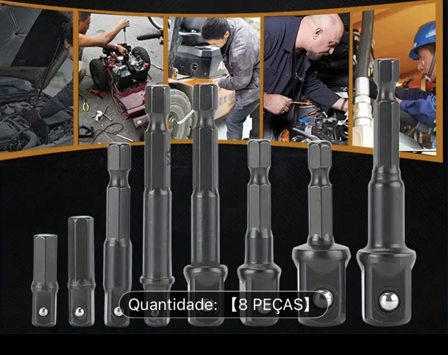 Kit 8 Adaptadores de Chave de Impacto Hexagonal (1/4" 3/8" 1/2")