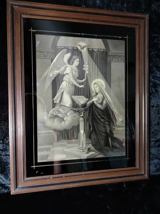 Zwiastowanie piękny stary obraz oleodruk anioł Maryja OS1007