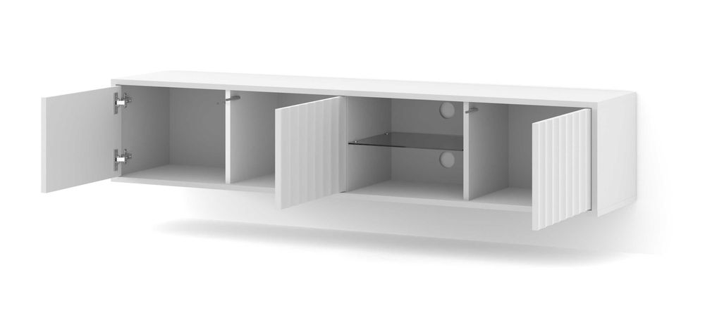 Szafka RTV VINA 156 cm wisząca frezowana biały mat