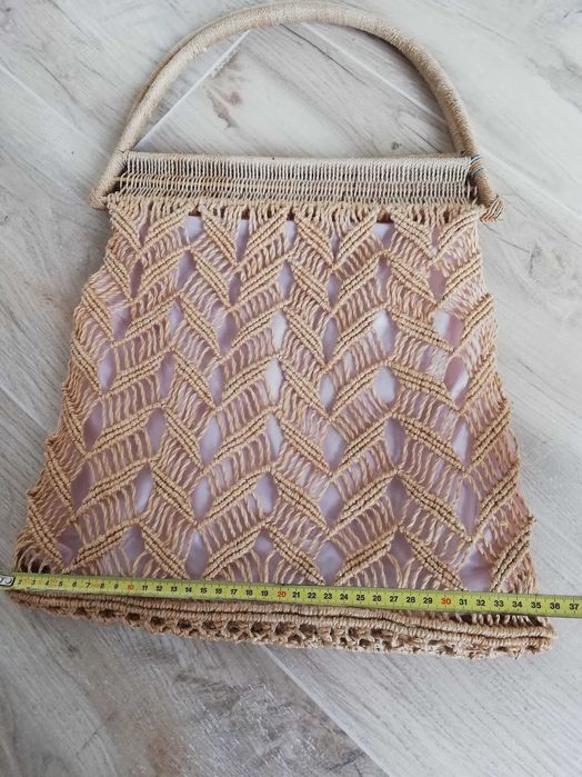 Torebka z juty boho na lato, koszyk, siatka eco beż naturalna