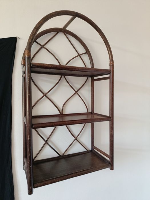 Rattanowa półka wisząca ścienna ciemny brąz Boho vintage retro