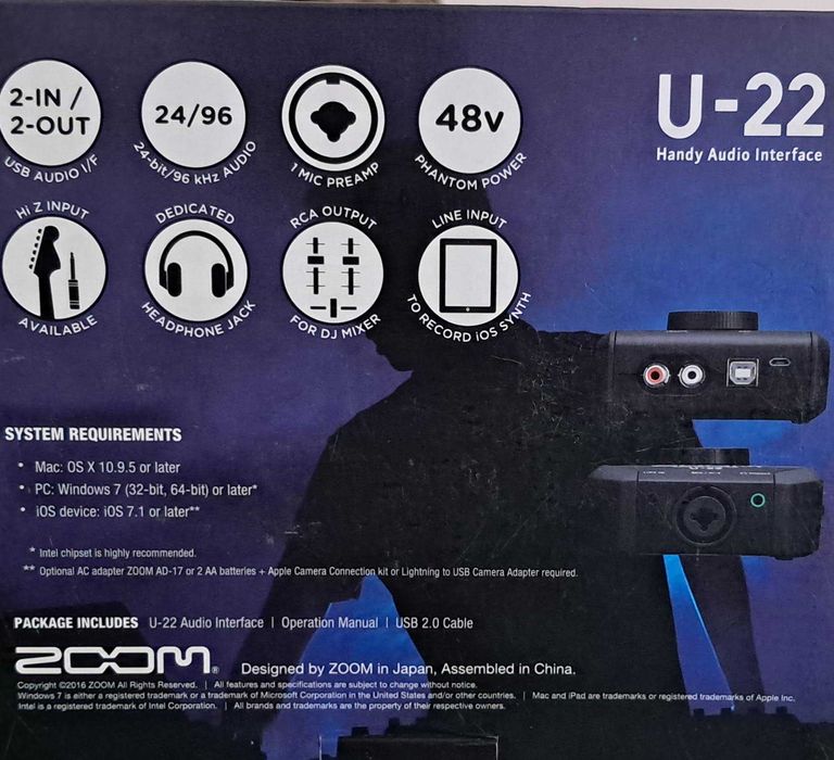 Interface de áudio portátil Zoom U-22 usb
