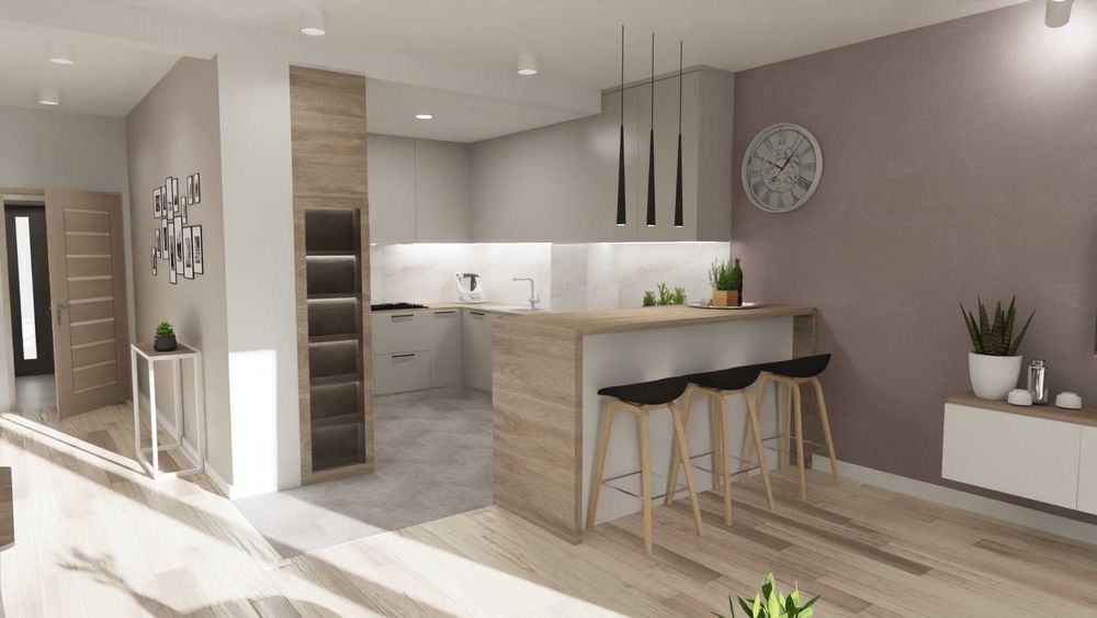 Projekt wnętrz, wizualizacje 3D kuchni, łazienki, salonu, home staging