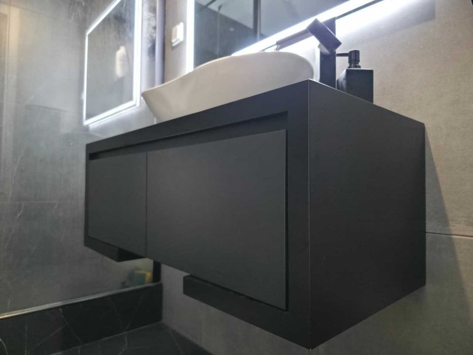 Móvel Suspenso WC Luxuoso em MDF, Preto & Antracite Mate NOVO EM CAIXA