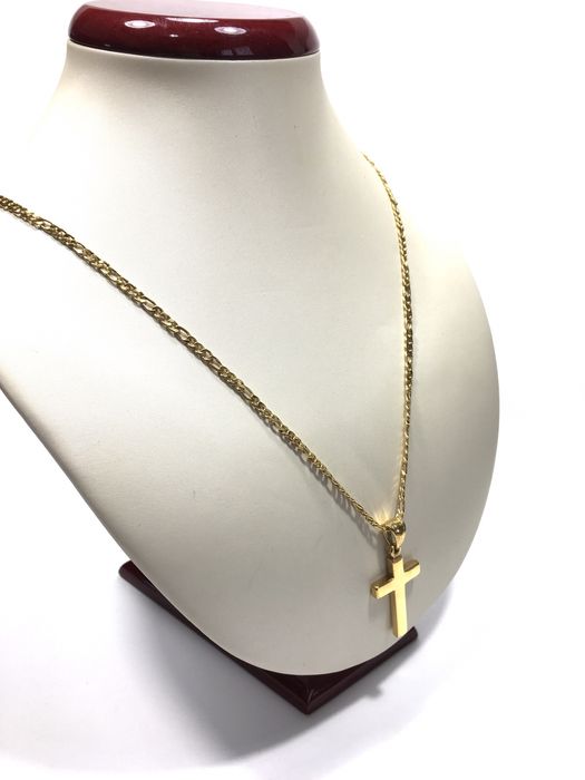 Złoty męski łańcuszek Figaro z krzyżykiem•pozłacany 18K 0,750