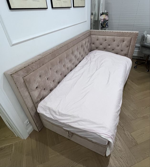 Łóżko tapicerowane glamour 90x 200 z pojemnikiem i materacem