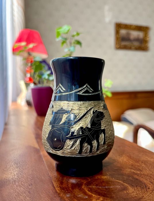 Czarny ceramiczny wazonik grecki vintage lata 90