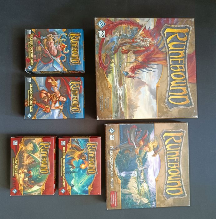 Runebound 3 + 5 dodatków, insert 3D, koszulki, kapsle, stan idealny