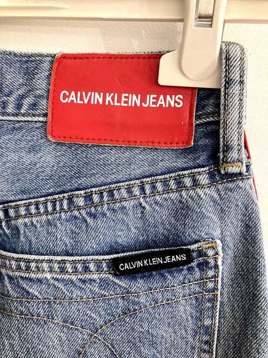 Jeansy Calvin Klein vintage wysoki stan czerwony lampas premium