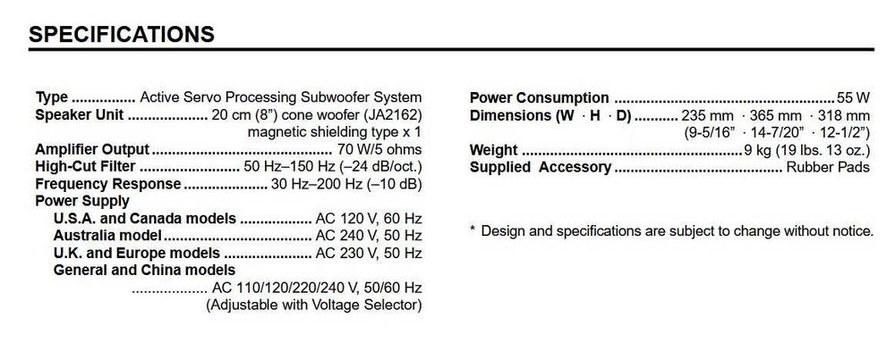 Subwoofer Yamaha YST-SW45