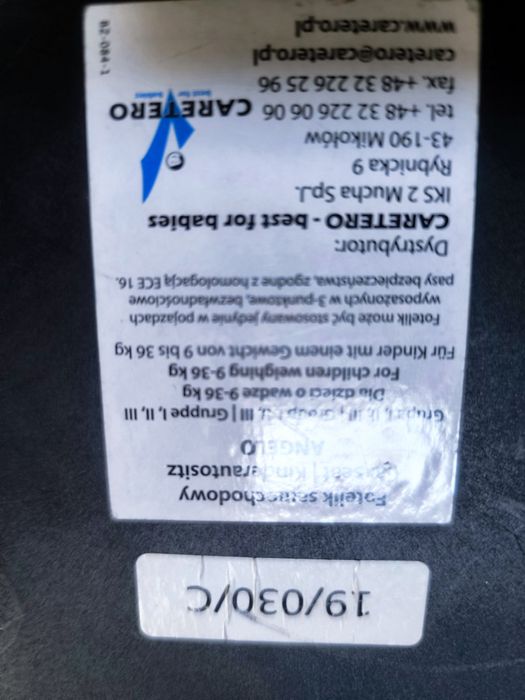 Fotelik samochodowy 9-36kg Caretero Angelo