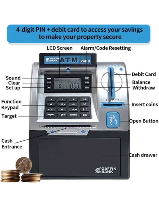 Cofrinho com Moeda Reais - Caixa de Poupança Eletronica e Diti