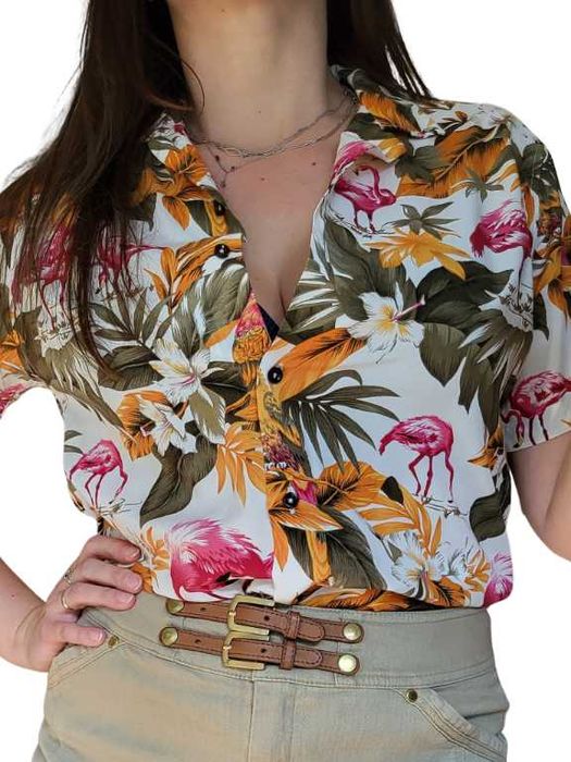 Koszula męska damska QB24 M L kolorowa kwiaty liście lato nowa