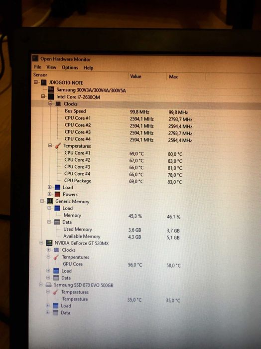 Portátil Samsung 14" NP300V4A-S01PT i7-2670QM 500GB SSD 8GB RAM