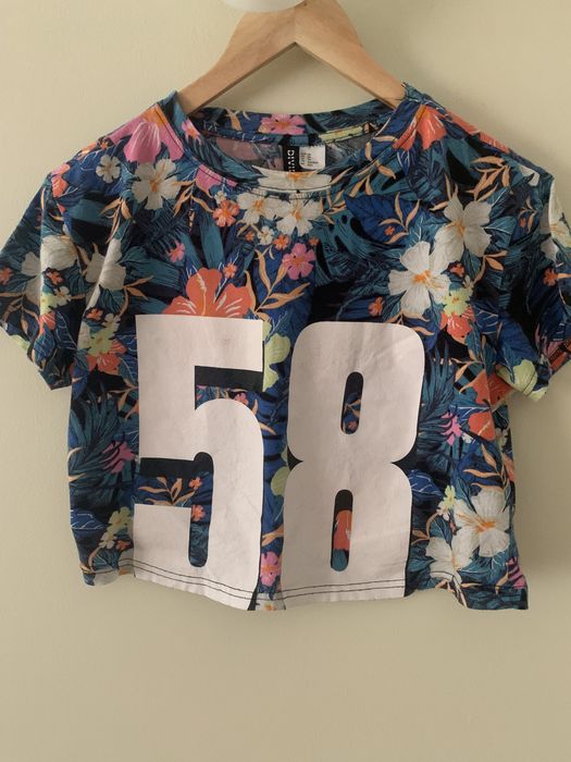 Crop top koszulka h&m 34 XS kwiaty lato