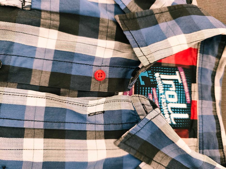 Koszula męska Troll krata niebieska - L