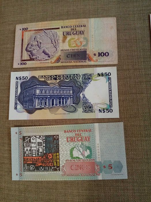 URUGUAI 3 Notas 2 SÃO NOVAS - NÃO Circuladas e 1 BEM Conservadas conforme as fotos