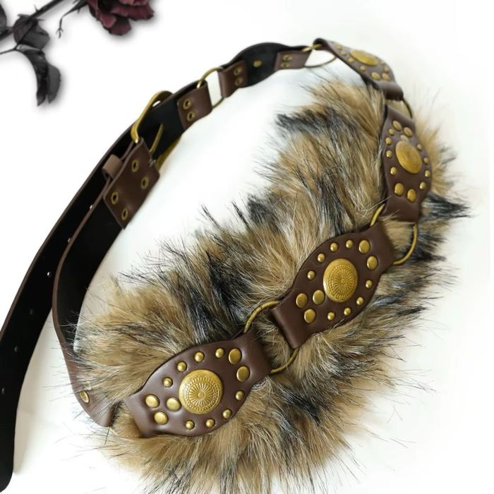 Ремень с Мехом Jaded London Коричневый пояс y2k Harajuku Пушистый