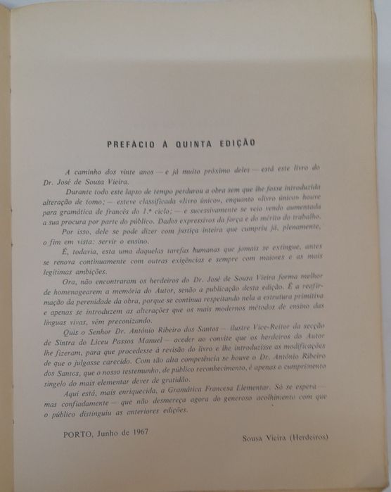Gramática Francesa Elementar - 1967