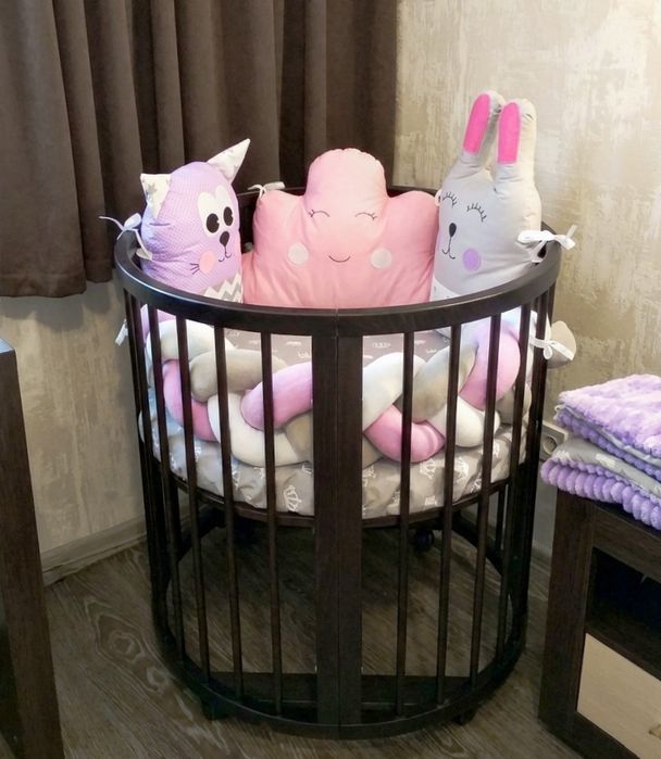 Дитяче овальне ліжечко-трансформер 8 в 1 + матрац | Коричневе