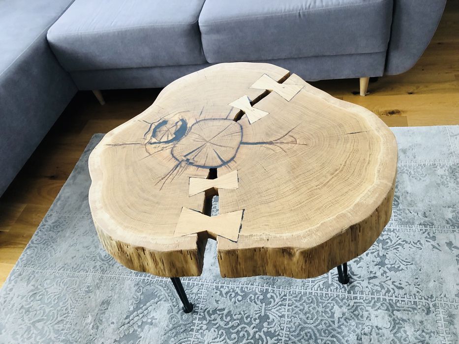 Stolik kawowy plaster dębowy żywica loft