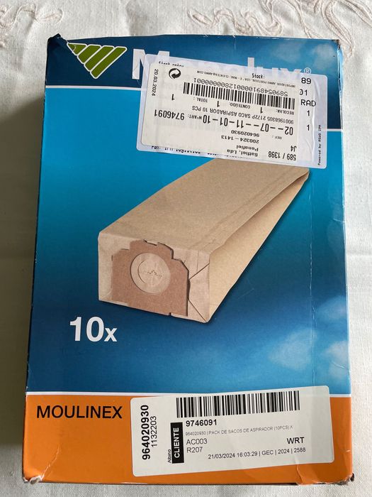 Sacos aspirador Moulinex Fidelio A.DS 1, 2, 3, 4, 5 Menalux 2172p