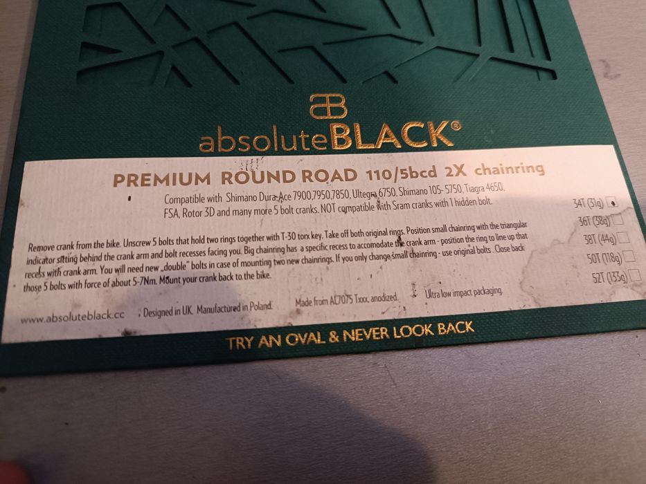 tarcze, blaty, zębatki Absolute Black 50/34