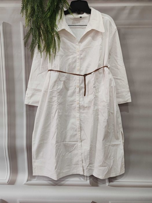 Biała wygodna tunika/sukienka koszulowa Miss Etam rozmiar 50 bawełna/nylon/elastan