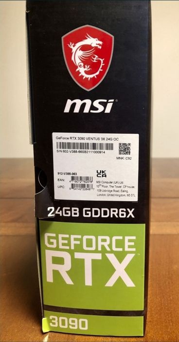 Продам видеокарту MSI GeForce RTX 3090 Ventus 3X OC 24GB