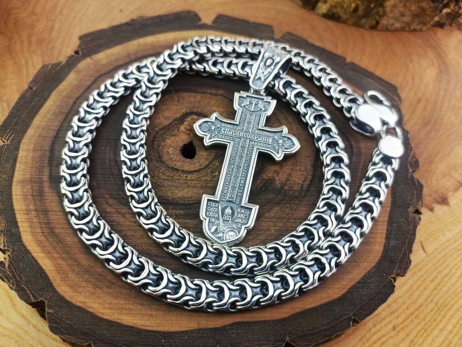 Чоловічий Срібний Ланцюг Рамзес+хрест срібло 925 проби на шию цепочка