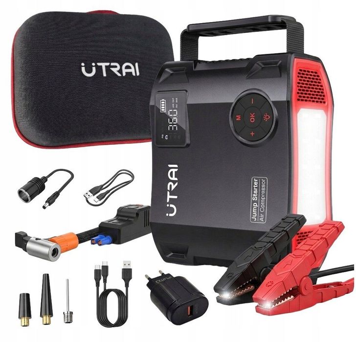 BOOSTER do auta 2000A z kompresorem i powerbankiem 16000mAh