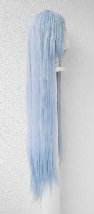 Długa metrowa 100cm peruka błękitna z grzywką niebieska cosplay wig