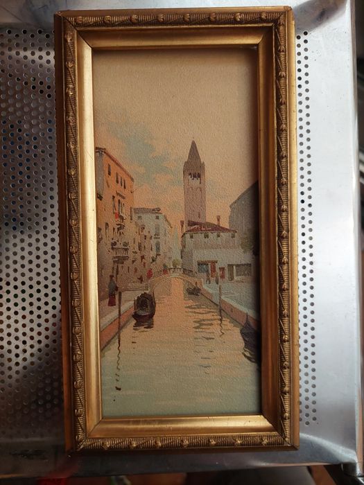 Pintura antiga Veneza sobre cartão com moldura