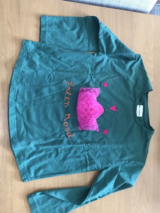 Camisola Longsleeve verde e rosa (com relevo) Tam. 5-6 anos