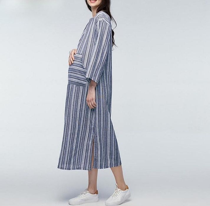 Сіра бавовняна довга сукня максі для вагітних з кишенею кенгуру s m