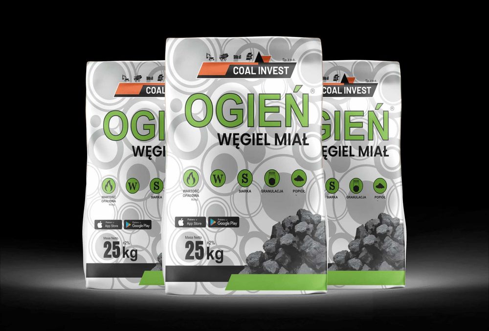 Węgiel Miał OGIEŃ 3–15 mm 23–25 MJ/kg 1000 kg groszek ŚWIETNY ZAMIENNIK GROSZKU