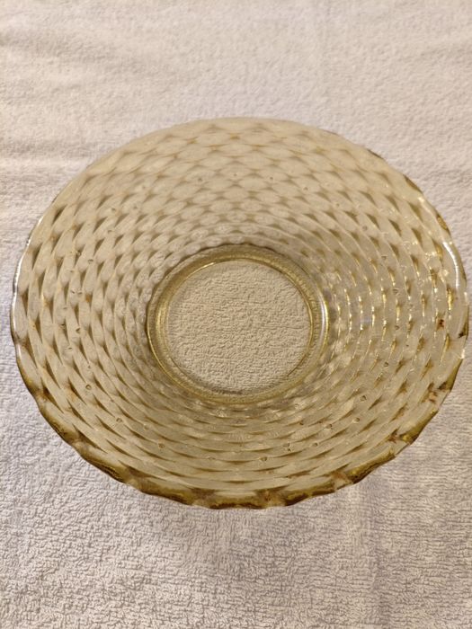 Miski talerze Ząbkowice wzór koszykowy miodowe szkło PRL