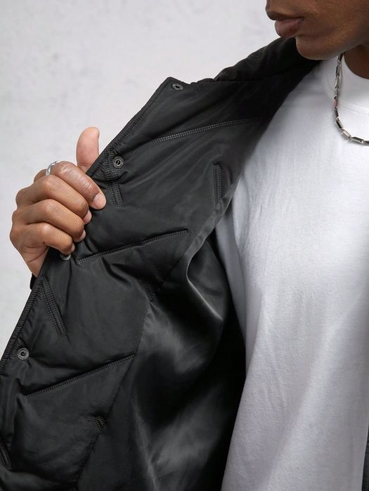 Kurtka Męska Pikowana Przejściowa Czarna Casual Shein S