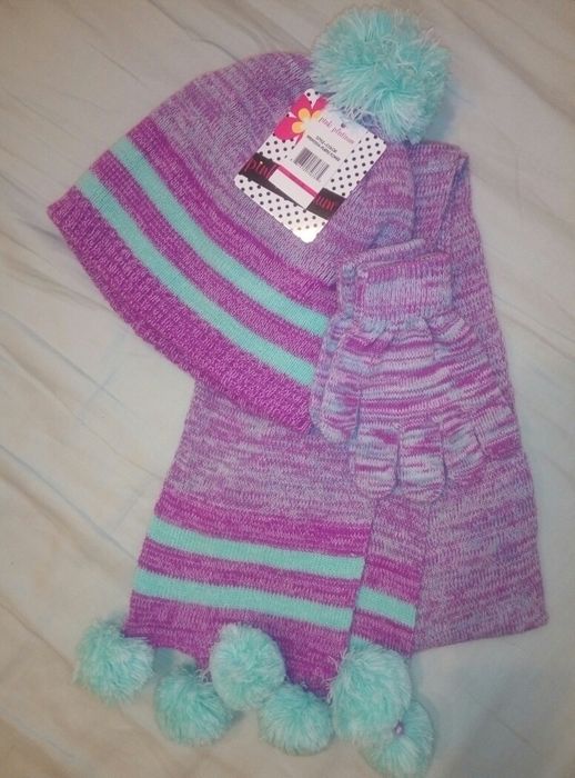 Шапка, шарфик, перчатки комплект для девочки 6-14 лет