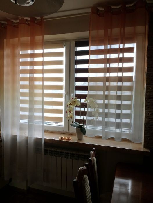 NOWOCZESNA firana komplet 2 sztuki biel pomarańcz salon kuchnia pokój