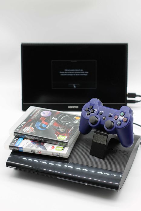 PS3 Super Slim 500GB | Zestaw | 2 Gry: Gran Turismo + FIFA | Nowy Pad