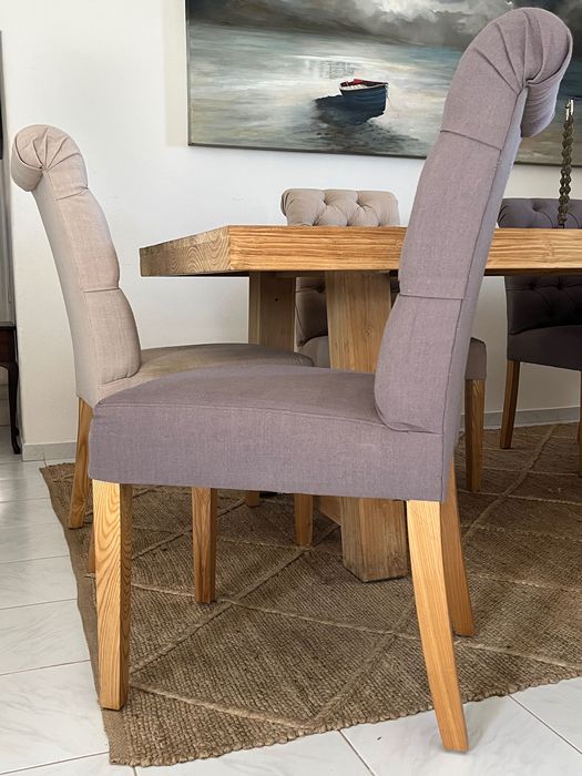6 x Dining chairs in grey and cream fabric