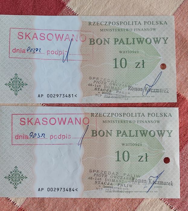 Talony na paliwo zestaw