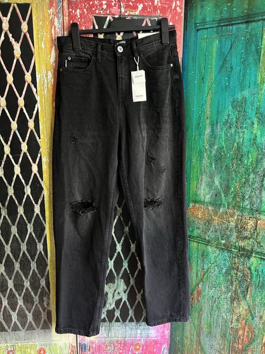 Nowe czarne męskie spodnie jeansowe z dziurami loose baggy Cropp denim