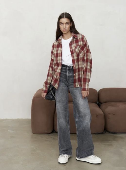 Стильна рубашка в клітинку коричнева, красна